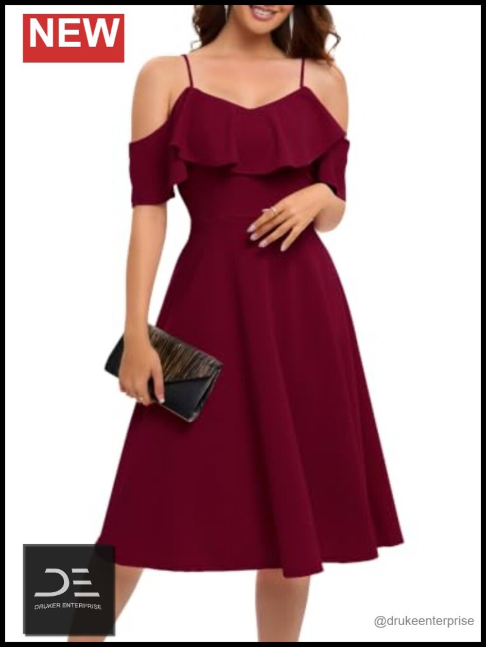 Off Shoulder Cocktail Midi Dress A-Line Formal Wedding Guest